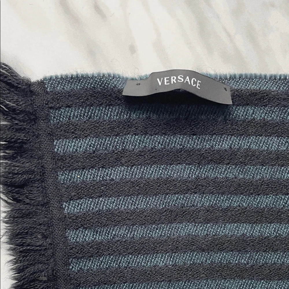 Versace Black  Striped Scarf 14x64